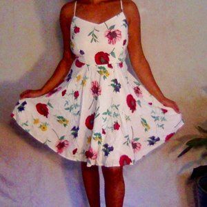 White spaghetti strap swing, skater floral dress